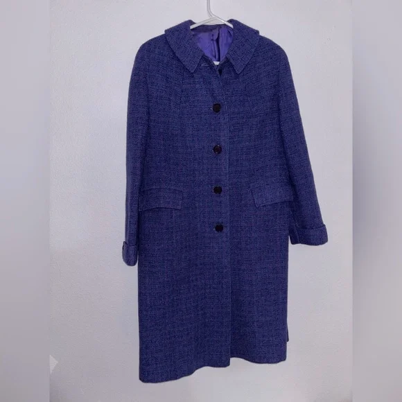 Vintage 50s 60s Harris Tweed purple Wool Trench Coat L - Picture 3 of 8